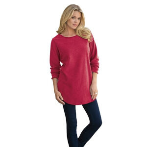 Roaman's Women 26/28 Burgundy Red Lettuce Hem Fleece Cozy Top